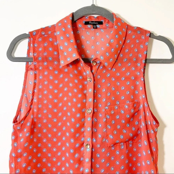 Monteau Sheer Red Sleeveless Button Top Blouse M - Picture 2 of 7